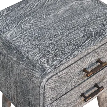22" Gray Solid Wood Distressed Two Drawer Nightstand