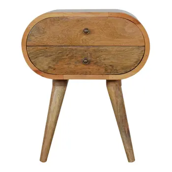 21" Light Brown Solid Wood Oval Two Drawer Nightstand