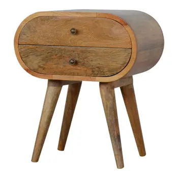 21" Light Brown Solid Wood Oval Two Drawer Nightstand