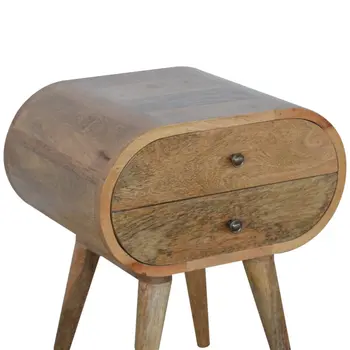 21" Light Brown Solid Wood Oval Two Drawer Nightstand