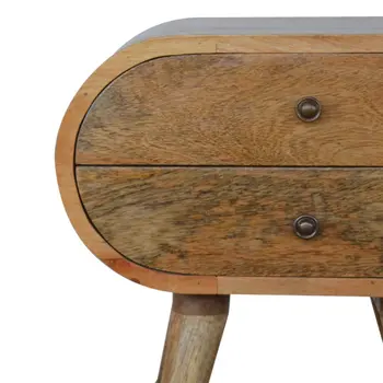 21" Light Brown Solid Wood Oval Two Drawer Nightstand