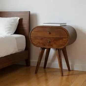 21" Chestnut Solid Wood Oval Two Drawer Nightstand