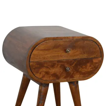 21" Chestnut Solid Wood Oval Two Drawer Nightstand