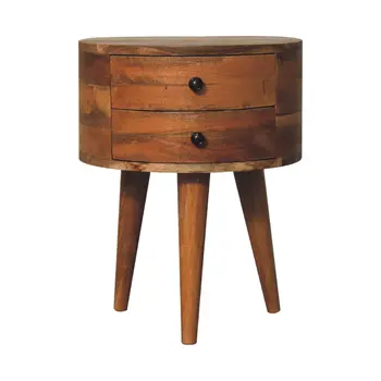 20" Brown And Oak Solid Wood Oval Two Drawer Nightstand