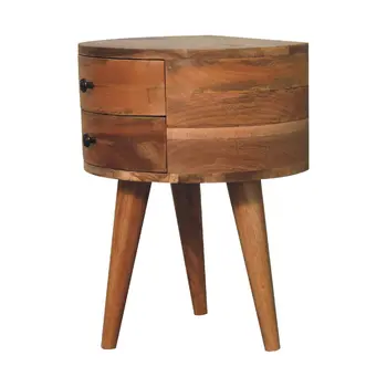 20" Brown And Oak Solid Wood Oval Two Drawer Nightstand