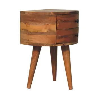 20" Brown And Oak Solid Wood Oval Two Drawer Nightstand