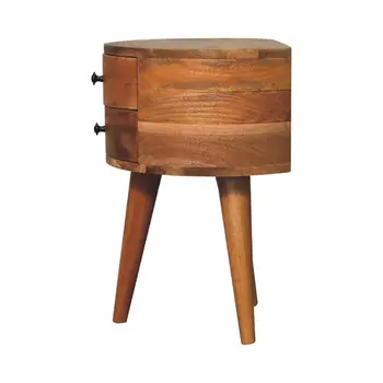 20" Brown And Oak Solid Wood Oval Two Drawer Nightstand