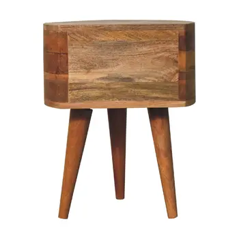 20" Brown And Oak Solid Wood Oval Two Drawer Nightstand