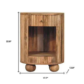 23" Natural Solid Wood Oval Ribbed Texture One Drawer Nightstand