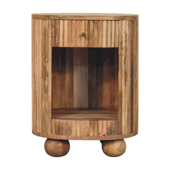 23" Natural Solid Wood Oval Ribbed Texture One Drawer Nightstand