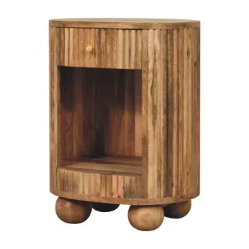 23" Natural Solid Wood Oval Ribbed Texture One Drawer Nightstand