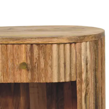 23" Natural Solid Wood Oval Ribbed Texture One Drawer Nightstand