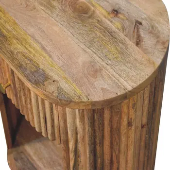 23" Natural Solid Wood Oval Ribbed Texture One Drawer Nightstand