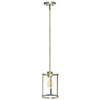 Antiqued Brass Cylinder Iron Ceiling Light With Clear Shades