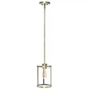 Antiqued Brass Cylinder Iron Ceiling Light With Clear Shades