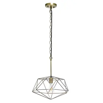 Antiqued Brass Caged Iron Ceiling Light With Antiqued Brass Shades