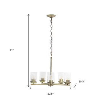 Antiqued Brass Chandelier Iron Ceiling Light With Clear Shades