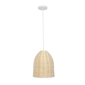 White Simple Rattan Ceiling Light With Natural Shades