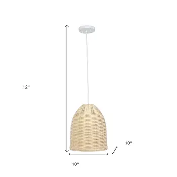 White Simple Rattan Ceiling Light With Natural Shades