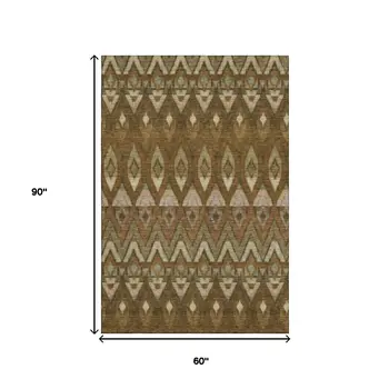 5' X 8' Brown Sage And Beige Southwestern Washable Area Rug With UV Protection