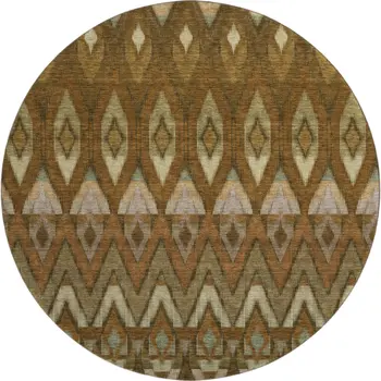 8' Brown Sage And Beige Southwestern Washable Round Rug With UV Protection