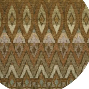 8' Brown Sage And Beige Southwestern Washable Round Rug With UV Protection