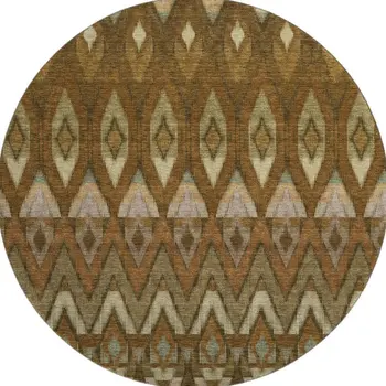 8' Brown Sage And Beige Southwestern Washable Round Rug With UV Protection