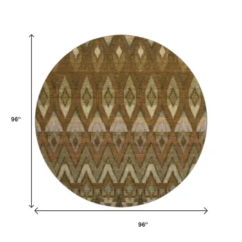 8' Brown Sage And Beige Southwestern Washable Round Rug With UV Protection