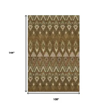 9' X 12' Brown Sage And Beige Southwestern Washable Area Rug With UV Protection
