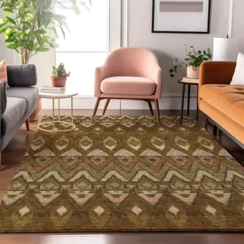 10' X 14' Brown Sage And Beige Southwestern Washable Area Rug With UV Protection
