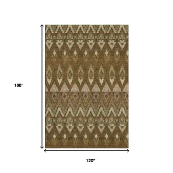10' X 14' Brown Sage And Beige Southwestern Washable Area Rug With UV Protection