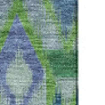 3' X 5' Green Blue And Ivory Southwestern Washable Area Rug With UV Protection