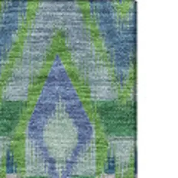 3' X 5' Green Blue And Ivory Southwestern Washable Area Rug With UV Protection
