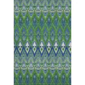 8' X 10' Green Blue And Ivory Southwestern Washable Area Rug With UV Protection