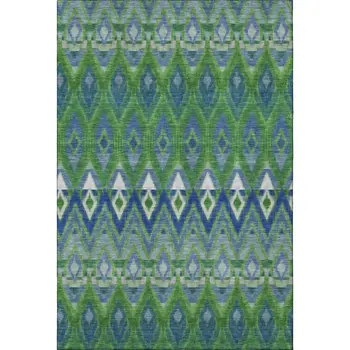 8' X 10' Green Blue And Ivory Southwestern Washable Area Rug With UV Protection