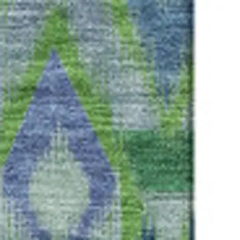 10' X 14' Green Blue And Ivory Southwestern Washable Area Rug With UV Protection