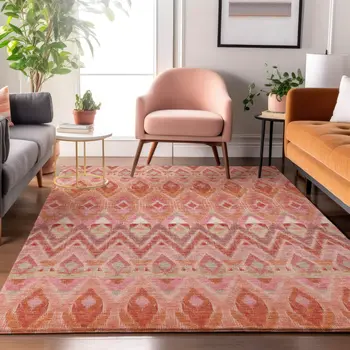 3' X 5' Pink Orange And Mint Green Southwestern Washable Area Rug With UV Protection