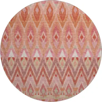8' Pink Orange And Mint Green Southwestern Washable Round Rug With UV Protection