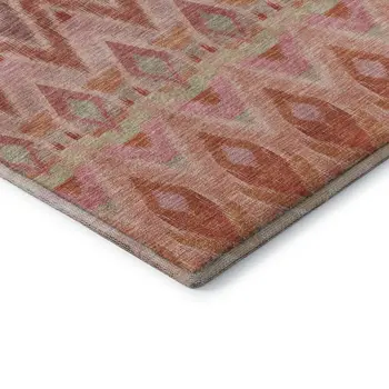 8' Pink Orange And Mint Green Southwestern Washable Round Rug With UV Protection