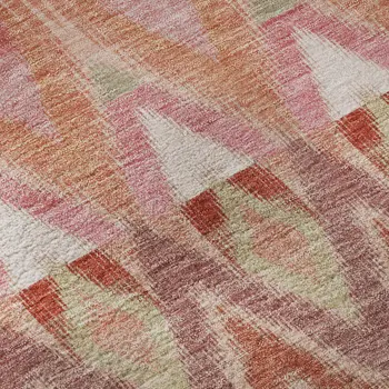 8' Pink Orange And Mint Green Southwestern Washable Round Rug With UV Protection