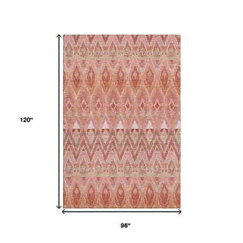 8' X 10' Pink Orange And Mint Green Southwestern Washable Area Rug With UV Protection