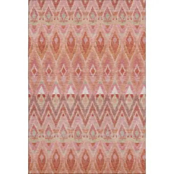 9' X 12' Pink Orange And Mint Green Southwestern Washable Area Rug With UV Protection