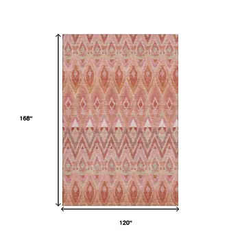 10' X 14' Pink Orange And Mint Green Southwestern Washable Area Rug With UV Protection