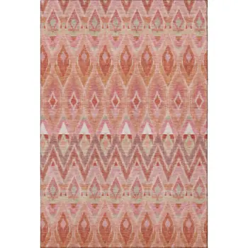 10' X 14' Pink Orange And Mint Green Southwestern Washable Area Rug With UV Protection