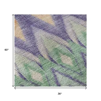 3' X 5' Purple Mint Green And Beige Southwestern Washable Area Rug With UV Protection