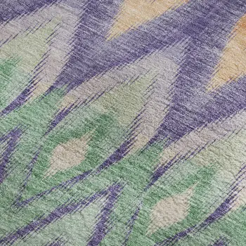 3' X 5' Purple Mint Green And Beige Southwestern Washable Area Rug With UV Protection