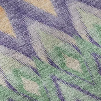 5' X 8' Purple Mint Green And Beige Southwestern Washable Area Rug With UV Protection