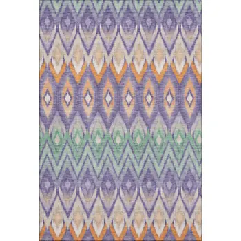 9' X 12' Purple Mint Green And Beige Southwestern Washable Area Rug With UV Protection