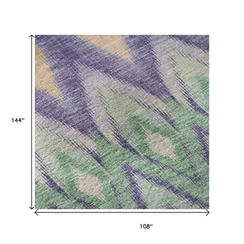 9' X 12' Purple Mint Green And Beige Southwestern Washable Area Rug With UV Protection