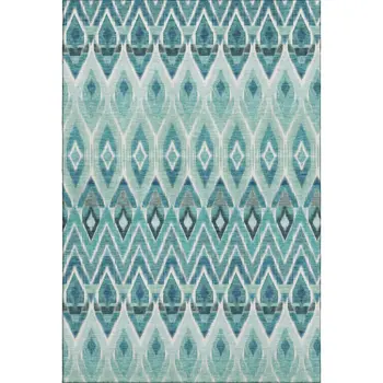 3' X 5' Teal White And Gray Southwestern Washable Area Rug With UV Protection
